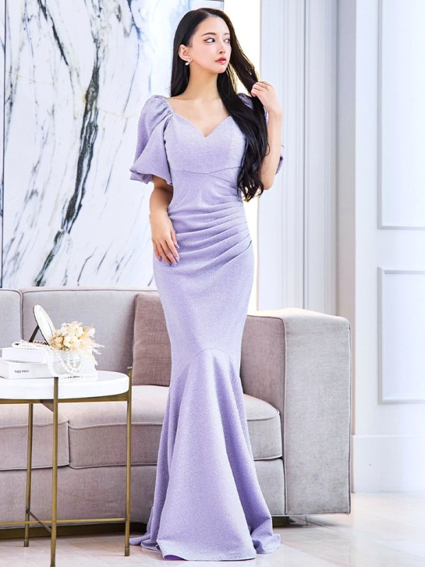 画像13: Lサイズあり【UNA VALERIE / ウナヴァレリェ】 ラメ/ オフショルダー/ スリット/ マーメイド/ ロングドレス long[OF05]