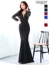 XLサイズあり【UNA VALERIE / ウナヴァレリェ】 総レース/ 長袖/ 袖あり/ タック/ マーメイド/ ロングドレス long[OF05]