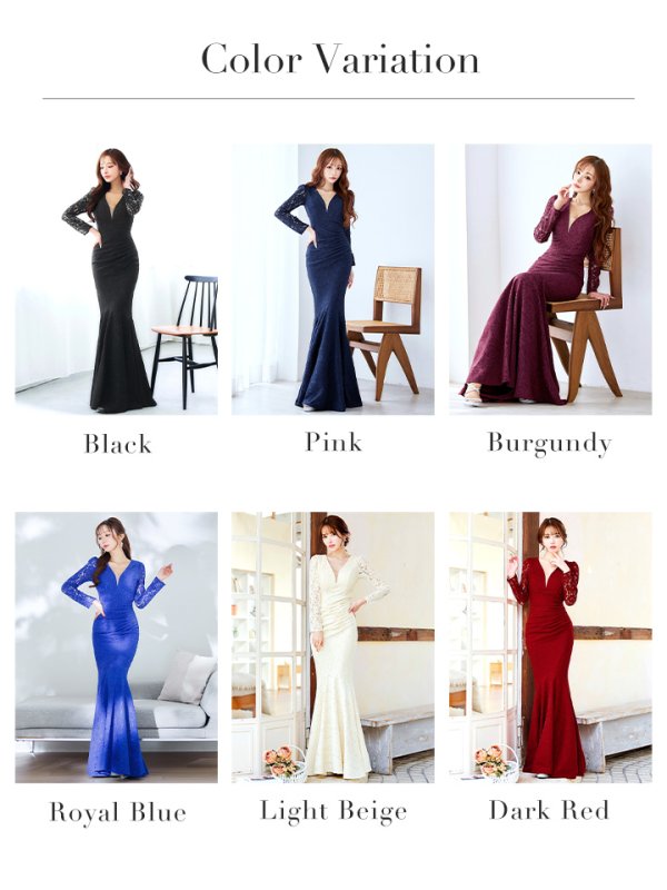 画像48: XLサイズあり【UNA VALERIE / ウナヴァレリェ】 総レース/ 長袖/ 袖あり/ タック/ マーメイド/ ロングドレス long[OF05]