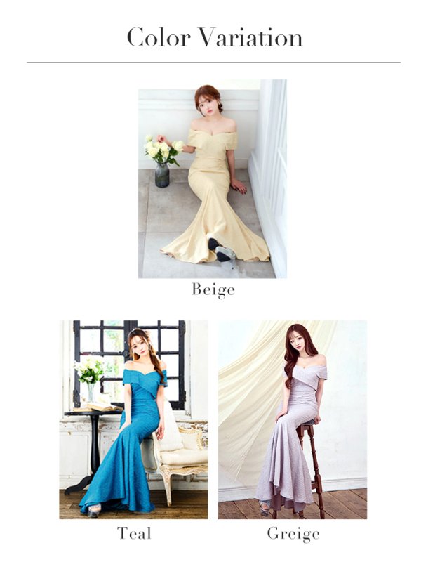 画像49: Lサイズあり【UNA VALERIE / ウナヴァレリェ】オフショル/ タックスリーブ/ ストレッチ/ マーメイド/ ロングドレス/ キャバドレス long[OF05]