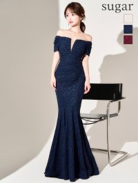 Lサイズあり【UNA VALERIE / ウナヴァレリェ】 花柄/ オフショルダー/ バストシアー/ ギャザー/ タック/ マーメイド/ ロングドレス long[OF05]