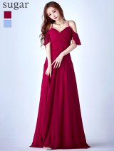 Lサイズあり【UNA VALERIE / ウナヴァレリェ】シンプル/ ワンカラー/ タック/ オフショル/ キャミソール/ フレア/ Aライン/ ロングドレス/ キャバドレス[OF05]