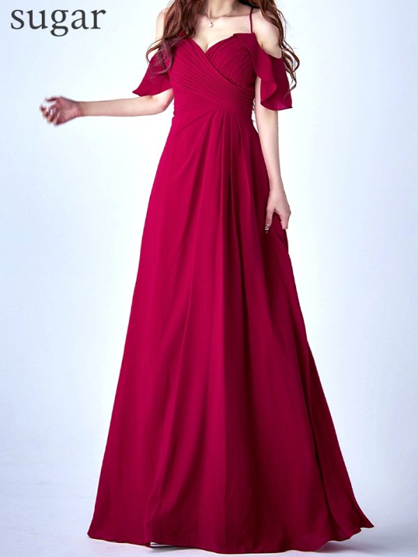 ダークレッド モデル：真優川咲　身長：158cm　着用サイズ：8号(Sサイズ)