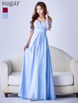 Lサイズあり【UNA VALERIE / ウナヴァレリェ】シンプル/ ワンカラー/ タック/ オフショル/ キャミソール/ フレア/ Aライン/ ロングドレス/ キャバドレス[OF05]