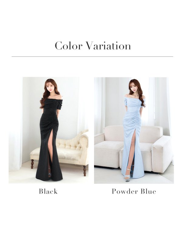 画像44: Lサイズあり【UNA VALERIE / ウナヴァレリェ】マーメイド/ フラワージャガード/ オフショル/ スリット/ タック/ ロングドレス/ キャバドレス long[OF05]