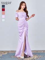 Lサイズあり【UNA VALERIE / ウナヴァレリェ】マーメイド/ フラワージャガード/ オフショル/ スリット/ タック/ ロングドレス/ キャバドレス long[OF05]