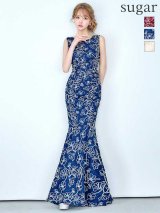 S-XLサイズあり【UNA VALERIE / ウナヴァレリェ】マーメイド/ フラワー刺繍/ ジャガード/ ボートネック/ ノースリーブ/ ストレッチ/ ワンピース/ ロングドレス/ キャバドレス long[OF05]