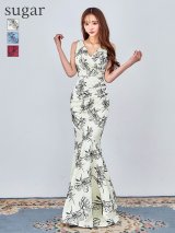 XLサイズあり【UNA VALERIE / ウナヴァレリェ】 花柄/ Vネック/ ノースリーブ/ タック/ ストレッチ/ マーメイド/ ロングドレス long[OF05]