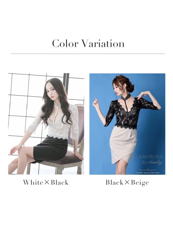 画像19: 【Andy GLAMOROUS/アンディグラマラス】チョーカーデザイン/ バイカラー/ レース/ 切り替え/ 袖あり/ タイト/ ミニドレス/ キャバドレス[FB03]
