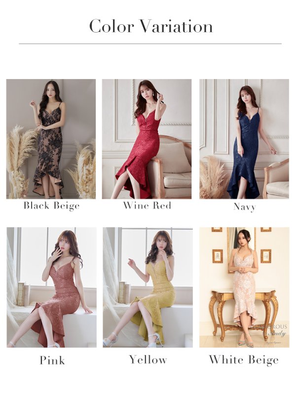 画像37: 【Andy GLAMOROUS/アンディグラマラス】マーメイド/ フリルデザイン/ 総レース/ フロントジップ/ テールカット/ ミディアムドレス/ キャバドレス[OF05]