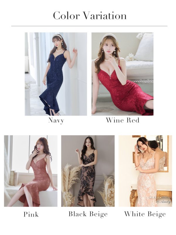 画像50: 【Andy GLAMOROUS/アンディグラマラス】マーメイド/ フリルデザイン/ 総レース/ フロントジップ/ テールカット/ ミディアムドレス/ キャバドレス[OF05]