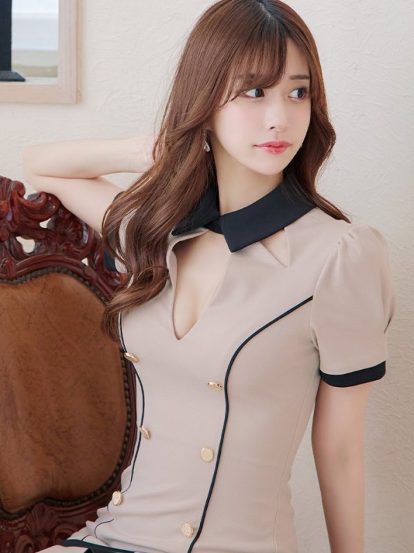 画像11: 【Andy GLAMOROUS/アンディグラマラス】襟付き/ バイカラー/ カットアウト/ 袖あり/ 半袖/ プリーツ/ タイト/ ミニドレス/ キャバドレス[OF05]