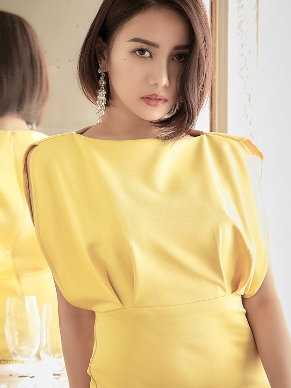 画像19: XSサイズあり【Veautt/ヴュート】【OF05】アッパーバルーン/ ギャザー/ ファスナー/ タイト/ ひざ丈/ ミディアム/ キャバドレス