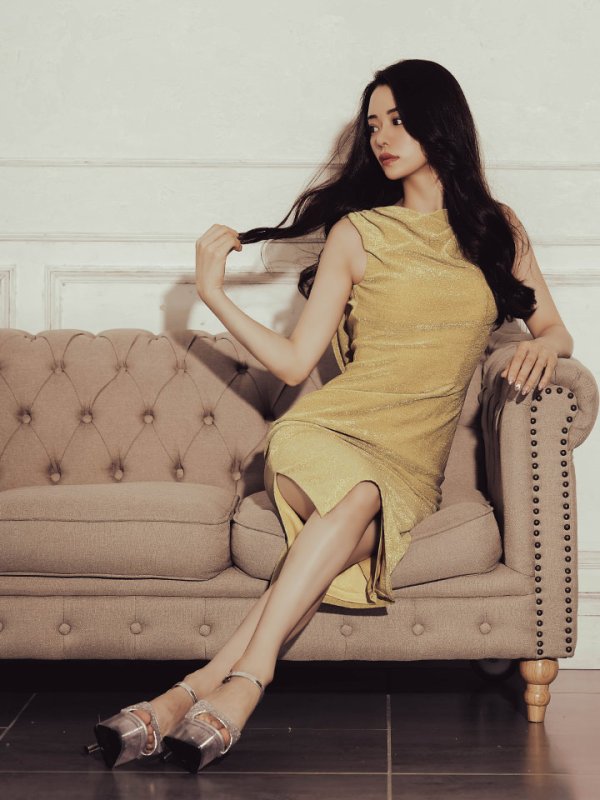 画像7: XSサイズあり【Veautt/ヴュート】【OF05】ドレープ/ バックリボン/ ラメ/ パールビジュー/ ひざ丈/ ミディアム/ タイト/ キャバドレス