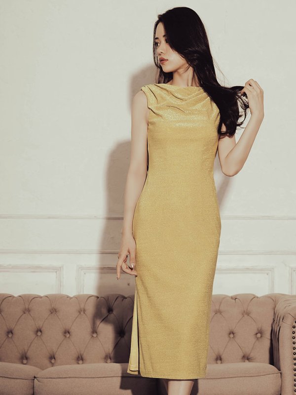 画像8: XSサイズあり【Veautt/ヴュート】【OF05】ドレープ/ バックリボン/ ラメ/ パールビジュー/ ひざ丈/ ミディアム/ タイト/ キャバドレス