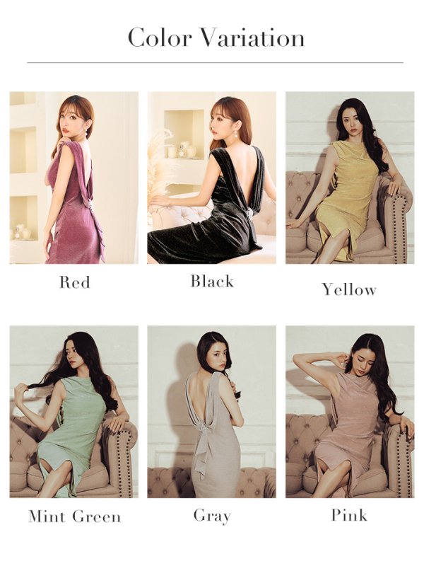 画像30: XSサイズあり【Veautt/ヴュート】【OF05】ドレープ/ バックリボン/ ラメ/ パールビジュー/ ひざ丈/ ミディアム/ タイト/ キャバドレス