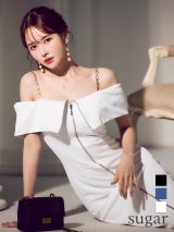 XSサイズあり【Veautt/ヴュート】【OF05】オフショルダー/ フロントファスナー/ ラメ/ ミディアムドレス/ キャバドレス