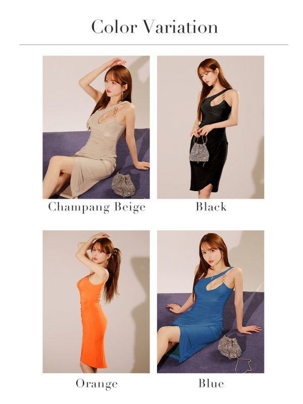 画像27: XSサイズあり【Veautt/ヴュート】【OF05】サークルチェーン/ ワンショルダー/ バストカット/ ウエストギャザー/ ミディアムタイトドレス