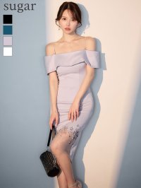 【予約商品/8月中旬-8月下旬発送予定】【Veautt/ヴュート】【OF05】オフショルダー/ フラワーレース/ ビジュー/ シアー/ タイト/ ミディアムドレス/ キャバドレス