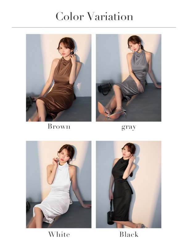 画像29: XSサイズあり【Veautt/ヴュート】【OF05】ハイネック/ バックオープン/ リボン/ ウエストマーク/ タイト/ ミディアムドレス/ キャバドレス