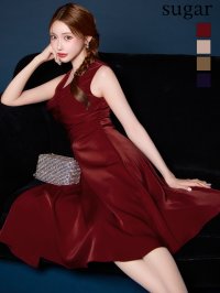 XSサイズあり【Veautt/ヴュート】【OF05】バストドレープ/ アシンメトリーデザイン/ フレアロング/ ミディアムドレス/ キャバドレス