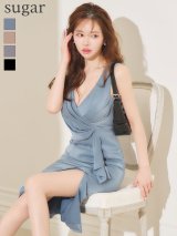 XSサイズあり【Veautt/ヴュート】フロントドレープデザイン/ バストタック/ ウエストマーク/ フリル/ タイト/ ミディアムドレス/ キャバドレス【OF05】