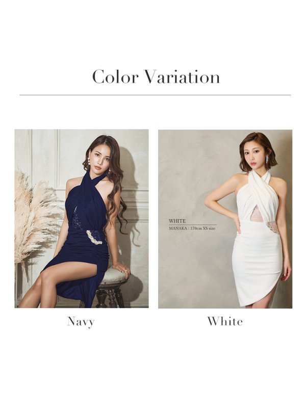 画像21: XSサイズあり【Veautt/ヴュート】【OF05】クロスホルターネック/ レース/ パールビジュー/ ひざ丈/ タイト/ ミディアムドレス/ ミニドレス/ キャバドレス