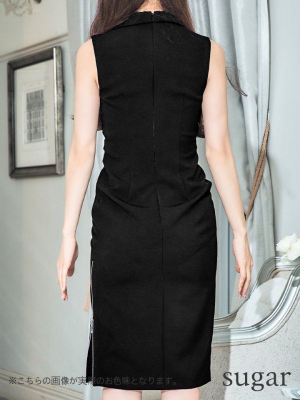 画像13: XSサイズあり【Veautt/ヴュート】【OF05】オープンカラー/ バストクロス/ ワンカラー/ シンプル/ タイト/ ミディアムドレス/ キャバドレス