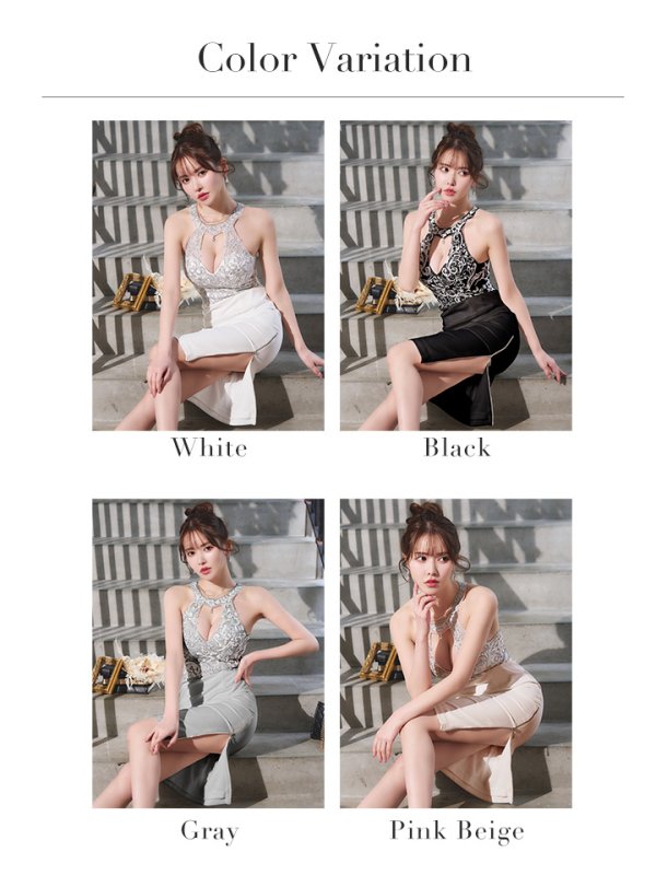 画像28: XSサイズあり【Veautt/ヴュート】【OF05】ホルターネック/ 刺繍 /  デコルテ/  ストレッチ/ タイト/ ミディアムドレス/ キャバドレス