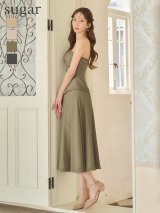 XSサイズあり【Veautt/ヴュート】【OF05】ベアトップ/ スカーフ/ ウエストタック/ ボタン/ シフォン/ 2way/ フレア/ ワンピース/ ミディアムドレス/ キャバドレス