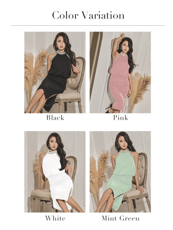 画像20: XSサイズあり【Veautt/ヴュート】アメスリ/ ホルターネック/ ネックショルダービジュー/ ファスナースリット/ ジップスリット/ タイト/ひざ丈/ミディアム/ ミニドレス/ キャバドレス[OF05]