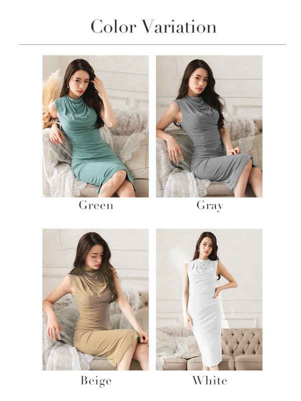 画像19: XSサイズあり【Veautt/ヴュート】【OF05】ハイネック/ ドレープ/ アシンメトリー/ ビジュー/ タイト/ ひざ丈/ ミディアム/ キャバドレス