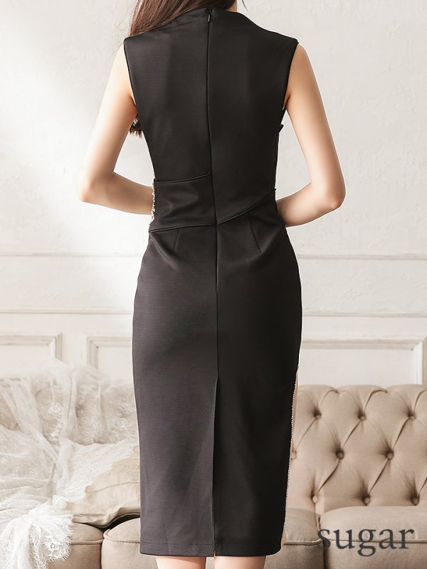 画像9: XSサイズあり【Veautt/ヴュート】【OF05】ビジュー/ スリット/ シアー/ ひざ丈/ ミディアム/ タイト/ キャバドレス