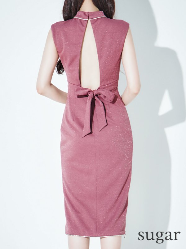 画像10: XSサイズあり【Veautt/ヴュート】【OF05】ネックビジュー/ バックオープン/ ラメ/ スリットファスナー/ ワンカラー/ ひざ丈/ タイト/ ミディアムドレス/ キャバドレス