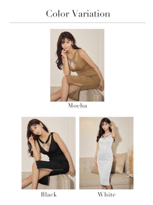 画像10: XSサイズあり【Veautt/ヴュート】【OF05】デコルテクロスビジュー/ ノースリーブ/ ファスナースリット/ ワンカラー/ シンプル/ ひざ丈/ ミディアム/ タイト/ キャバドレス