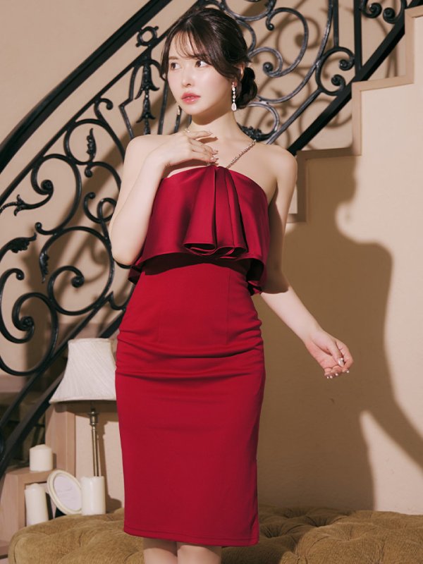 画像6: 人気商品新色追加【Veautt/ヴュート】【OF05】アッパーフレアデザイン/ ショルダーチェーン/ タイト/ ミディアムドレス/ キャバドレス