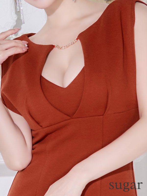 画像10: XSサイズあり【Veautt/ヴュート】バストタック/ デコルテチェーン/ ウエストマーク/ ファスナー/ タイト/ ミディアムドレス/ キャバドレス