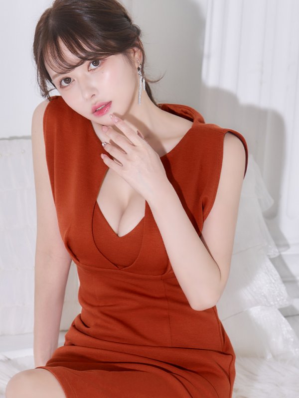 画像3: XSサイズあり【Veautt/ヴュート】バストタック/ デコルテチェーン/ ウエストマーク/ ファスナー/ タイト/ ミディアムドレス/ キャバドレス