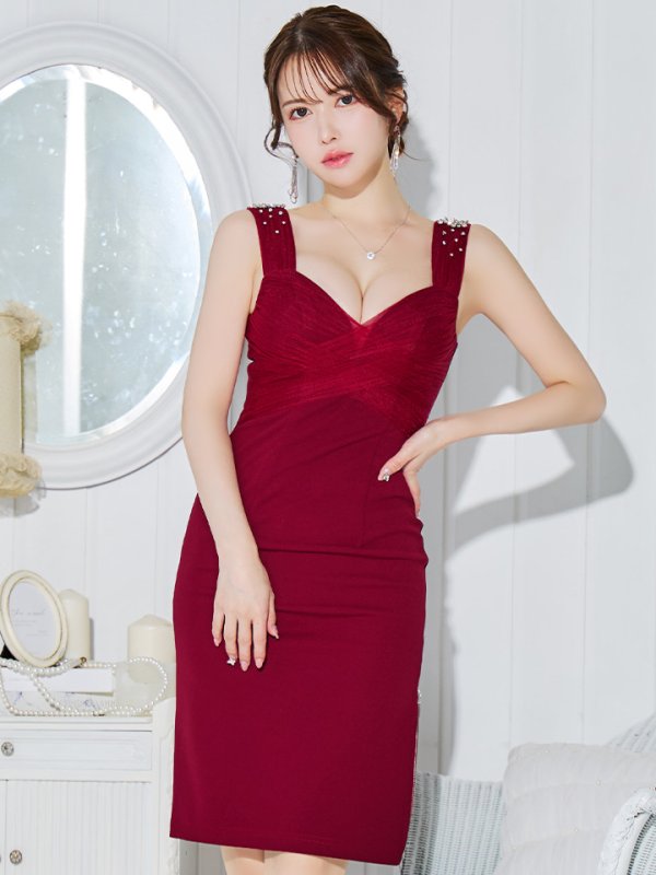 画像5: XSサイズあり【Veautt/ヴュート】【OF05】ノースリーブ/ ビジュー/ サイドファスナー/ ストレッチ/ タイト/ ミディアムドレス/ キャバドレス
