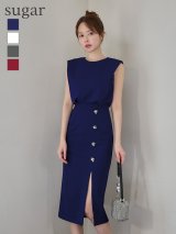 XSサイズあり【Veautt/ヴュート】【OF05】ノースリーブ/ ウエストマーク/ ボタン/ サイドスリット/ タイト/ ミディアムドレス/ キャバドレス