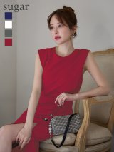 XSサイズあり【Veautt/ヴュート】【OF05】ノースリーブ/ ウエストマーク/ ボタン/ サイドスリット/ タイト/ ミディアムドレス/ キャバドレス