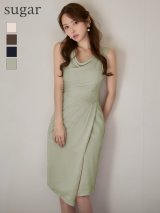 【予約商品/12月上旬-12月中旬発送予定】XSサイズあり【Veautt/ヴュート】【OF05】ドレープ/ ショルダーパーツ/ タック/ タイト/ ミディアムドレス/ キャバドレス