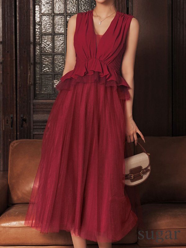 ワインレッド　モデル：ゆりお　身長：165cm　着用サイズ：Sサイズ