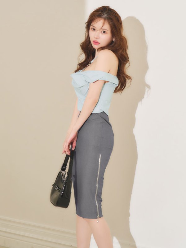 ブルー×グレー　モデル：ゆめ　身長：160cm　着用サイズ：Sサイズ