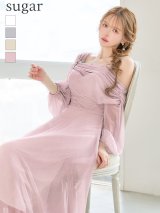 XSサイズあり【Veautt/ヴュート】 ロングスリーブ/ アシメショルダー/ ビジュー/ ドレープ/ ラメ/ フレア/ ミディアムドレス/ キャバドレス[OF05]