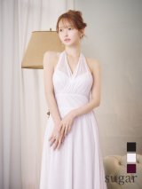 即日発送【Veautt/ヴュート】ホルターネック/ Vカット/ ラメ/ フレア/ Aライン/ ワンピース/ ミディアムドレス/ キャバドレス[OF05]