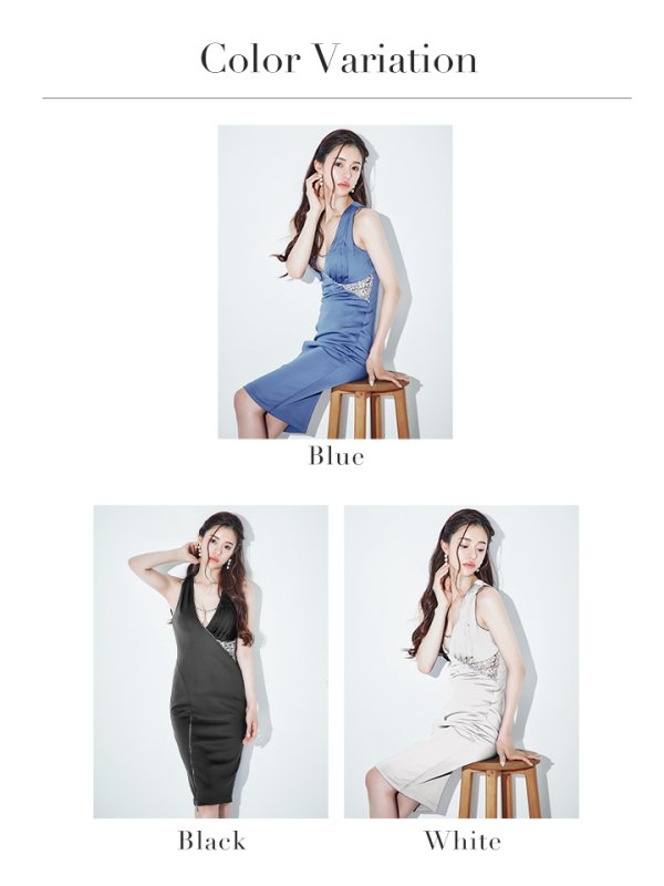 画像20: XSサイズあり【Veautt/ヴュート】【OF05】アシンメトリー/ タック/ バストチェーン/ サイドビジュー/ スリットファスナー/ ひざ丈/ タイト/ ミディアムドレス/ キャバドレス