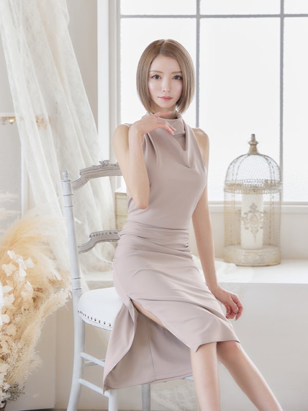 画像3: XSサイズあり【Veautt/ヴュート】ハイネック/ サイドスリット/ ファスナー/ タイト/ひざ丈/ミディアム/キャバドレス[OF05]