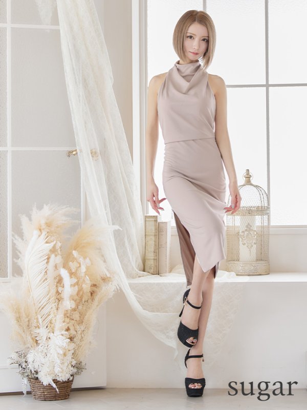画像7: XSサイズあり【Veautt/ヴュート】ハイネック/ サイドスリット/ ファスナー/ タイト/ひざ丈/ミディアム/キャバドレス[OF05]