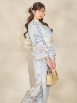 【即日発送】クラシカルローズブルー浴衣【浴衣３点セット 浴衣/帯/下駄】[OF04/HC03]